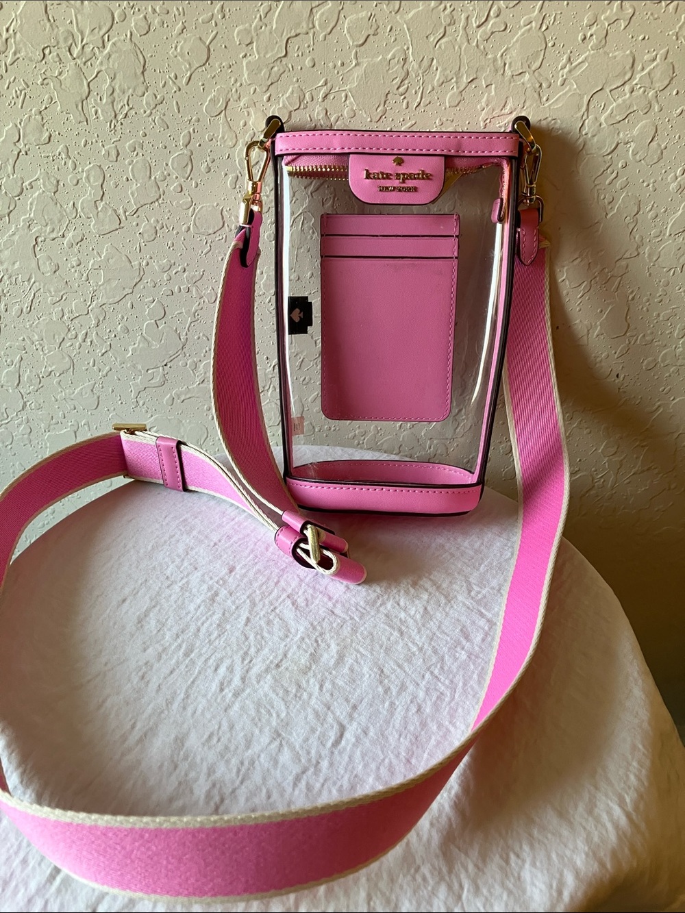 kate spade: Pink Clare Crossbody- Clear- Gold-Tone- Stadium